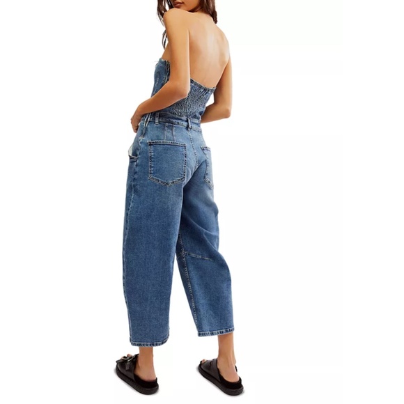 NEW FREE PEOPLE We The Free DENIM BLUE Je Suis Pret BARREL Pockets JUMPSUIT S - Picture 16 of 16